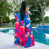 Women's Spring Chic Elegant Printed Long Sleeve Coat Wide Leg Pants Two Piece Set