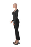 Women's Long Sleeve Square Neck High Stretch Slim Tight Fitting Jumpsuit