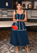 Plus Size Women's Strap A-Line Denim Long Dress