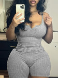 Women's Strap Low Back Solid Color Slim Tight Fitting Sports Yoga Ribbed Jumpsuit