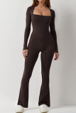 Women's Long Sleeve Square Neck High Stretch Slim Tight Fitting Jumpsuit