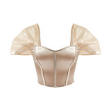 Sexy Solid Slim Short Sleeve Corset Crop Top