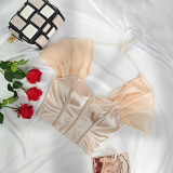 Sexy Solid Slim Short Sleeve Corset Crop Top