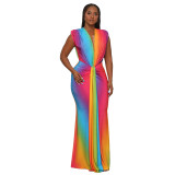 Fashion Women's Sleeveless Printed Sexy Deep V Slim Dress