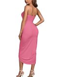 Women's Strapless Ruffled High Waisted Wrap Slit Beach Trendy Maxi Dress