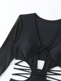 Women's Solid Color Long-Sleeved One-Piece Swimsuit