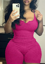 Women's Strap Low Back Solid Color Slim Tight Fitting Sports Yoga Ribbed Jumpsuit