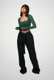 Women's Long Sleeve Solid Color Square Neck Sexy Mesh Top