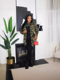 Women's Long Sleeve Camo Ripped Shirt Turndown Collar Long Sleeve Top
