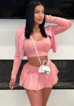 Fashionable Women's Solid Long Sleeve Three-Piece Skirt Set Fashionable Women's Solid Long Sleeve Three-Piece Skirt Set