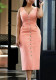 Women's Spring Summer Chic Elegant V-Neck Solid Color Slim Long Dress