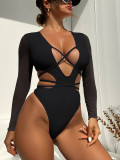 Women's Solid Color Long-Sleeved One-Piece Swimsuit