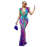 Fashion Women's Sleeveless Printed Sexy Deep V Slim Dress