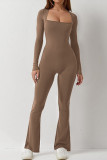 Women's Long Sleeve Square Neck High Stretch Slim Tight Fitting Jumpsuit