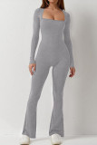 Women's Long Sleeve Square Neck High Stretch Slim Tight Fitting Jumpsuit