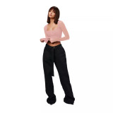 Women's Long Sleeve Solid Color Square Neck Sexy Mesh Top