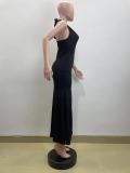 Summer Sexy Fashionable Halter Neck V-Neck Low Back Slit Long Dress