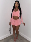 Fashionable Women's Solid Long Sleeve Three-Piece Skirt Set
