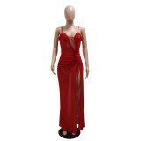 Sexy See-Through Mesh Solid Color High Slit Dress
