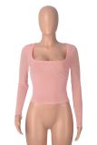 Women's Long Sleeve Solid Color Square Neck Sexy Mesh Top