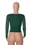 Women's Long Sleeve Solid Color Square Neck Sexy Mesh Top