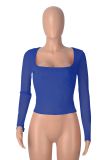 Women's Long Sleeve Solid Color Square Neck Sexy Mesh Top