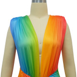 Fashion Women's Sleeveless Printed Sexy Deep V Slim Dress