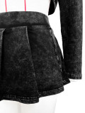Fashionable Women's Solid Long Sleeve Three-Piece Skirt Set
