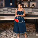 Plus Size Women's Strap A-Line Denim Long Dress