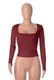 Women's Long Sleeve Solid Color Square Neck Sexy Mesh Top