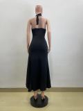 Summer Sexy Fashionable Halter Neck V-Neck Low Back Slit Long Dress