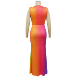 Fashion Women's Sleeveless Printed Sexy Deep V Slim Dress