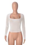 Women's Long Sleeve Solid Color Square Neck Sexy Mesh Top