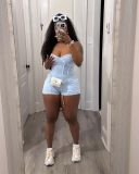 Women Sexy Ribbed Washed Suspender Romper