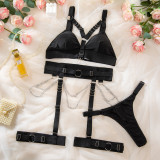 Women metal chain bandage steel ring push-up sexy lingerie uniform Sexy LingerieSet