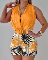 Women Sleeveless Printed Top and Shorts Two-piece Set
