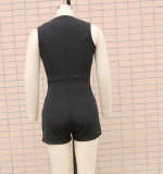 Women Solid V-Neck Two Button Career Jumpsuits