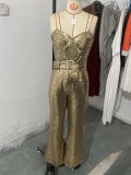 Spring And Winter Fashion Sexy Chain Belt Sequin Jumpsuit