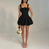 Women Casual Summer Backless Sexy Satin Bubble Skirt