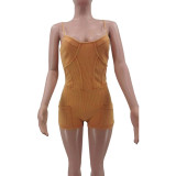 Women Sexy Ribbed Washed Suspender Romper