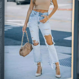 Women Washed Ripped Denim Pants