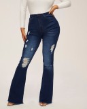 Women Stretch Ripped Denim Bell Bottom Pants