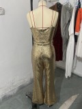 Spring And Winter Fashion Sexy Chain Belt Sequin Jumpsuit