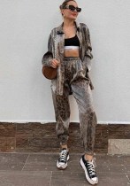 Women Casual leopard print shirt and Pants two-piece set