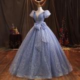 Women Formal Party Performance Blue Evening Dress（Processing time need 3-6 days）
