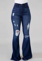 Women Stretch Ripped Denim Bell Bottom Pants