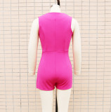 Women Solid V-Neck Two Button Career Jumpsuits