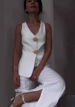 Women Summer Solid Sleeveless Vest And Pant Two-piece Set