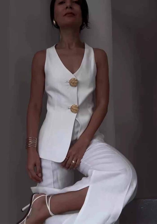 Women Summer Solid Sleeveless Vest And Pant Two-piece Set