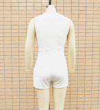Women Solid V-Neck Two Button Career Jumpsuits